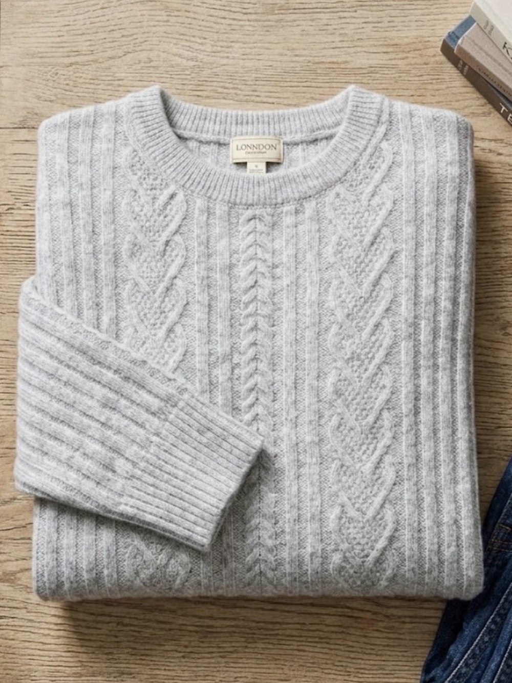 Light Gray Cable Knit Crewneck Sweater - La Vie En Rose